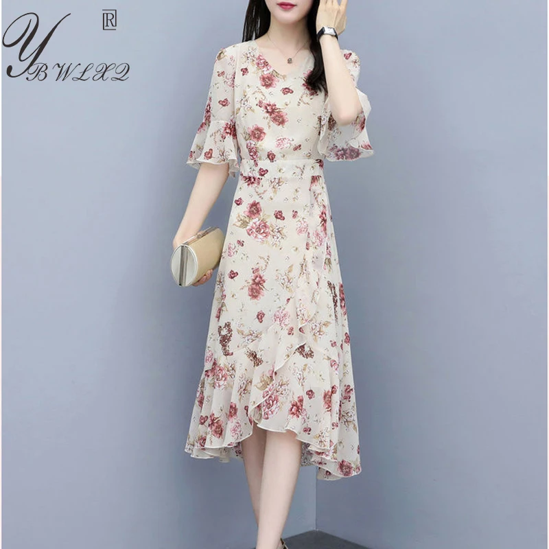 Summer Fashion Chiffon Floral Dress Women V-Neck Printed Ruffle Midi Dress Female Elegant Casual Thin Comfort Beach Dress
Summer Fashion Chiffon Floral Dress Women V-Neck Printed Ruffle Midi Dress Female Elegant Casual Thin Comfort Beach Dress