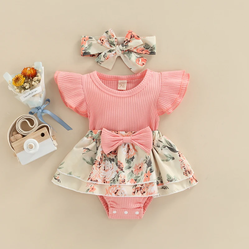 Newborn Infant Baby Romper Flower Print Round Neck Fly Sleeve Fake Two Pieces Jumpsuit with Headband for 0-18Months
Newborn Infant Baby Romper Flower Print Round Neck Fly Sleeve Fake Two Pieces Jumpsuit with Headband for 0-18Months