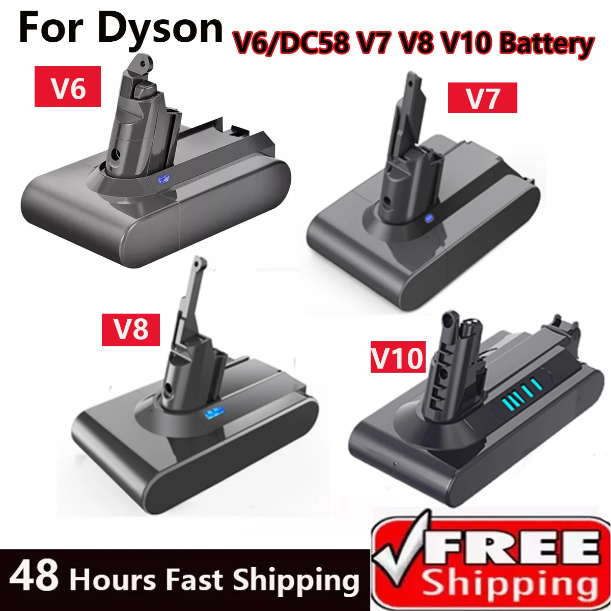 

6000mAh 21.6V For Dyson V6 V7 V8 V10 Replace Battery DC58 DC59 DC61 DC62 DC72 DC74 SV11 SV10 SV12 SV14 Vacuum Cleaner Battery