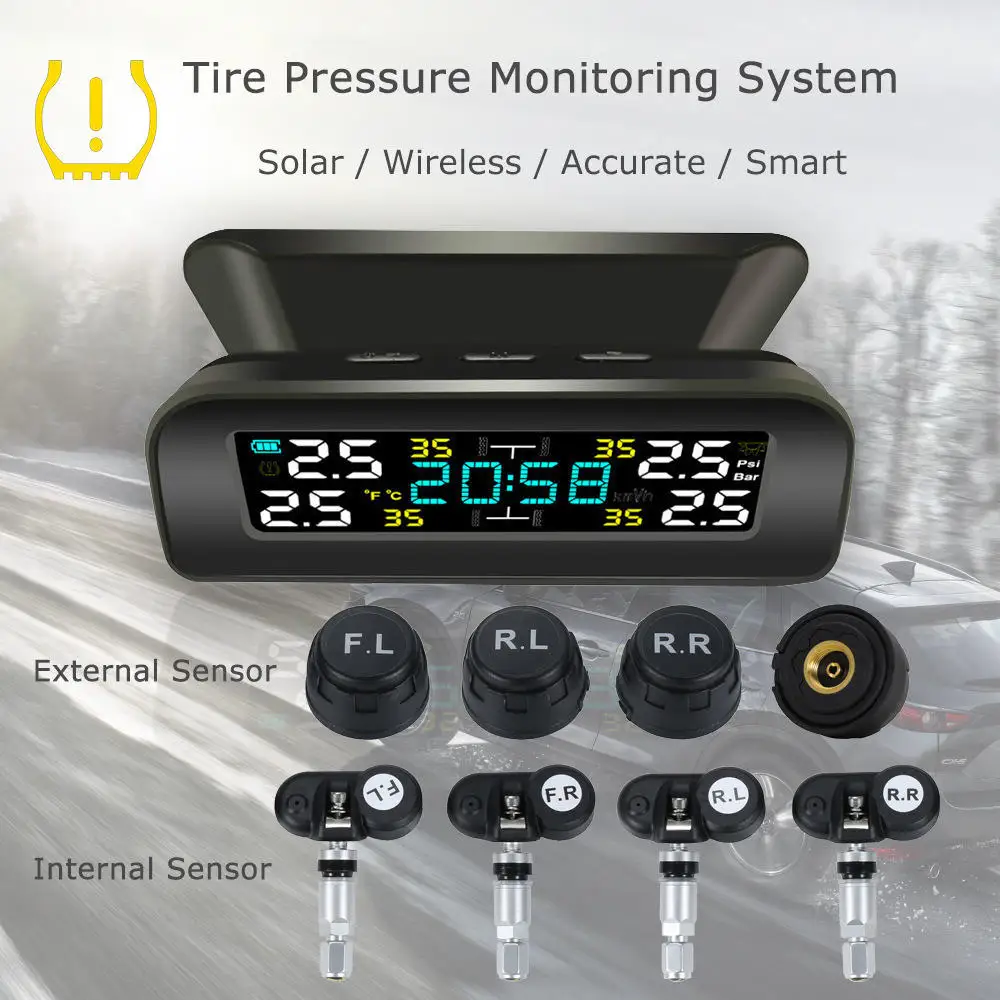 Universal TPMS Wireless Tire Pressure Monitoring System Solar Power Digital LCD Display Car Security Alarm 4 External Sensors
Universal TPMS Wireless Tire Pressure Monitoring System Solar Power Digital LCD Display Car Security Alarm 4 External Sensors
