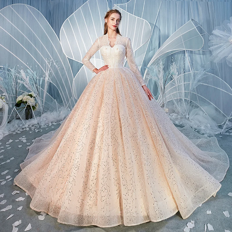 Wedding Dresses Sexy Deep V-Neck Full Sleeves Sequins Ball Gown Plus size Pregnant Women 2022 Classic Party Formal Dress b060
Wedding Dresses Sexy Deep V-Neck Full Sleeves Sequins Ball Gown Plus size Pregnant Women 2022 Classic Party Formal Dress b060