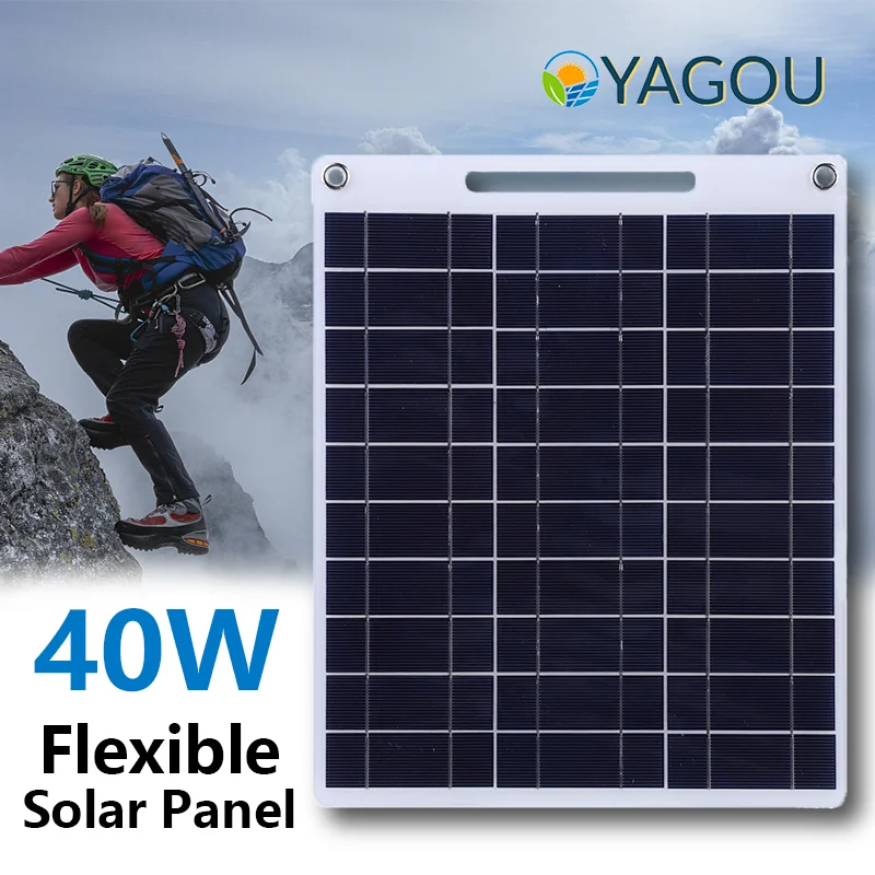 YAGOU 40W Flexible Solar Panel Charger 5V USB for Phone Cells Battery Solar Charger Outdoor Camping Hiking Travel Safe Efficient
YAGOU 40W Flexible Solar Panel Charger 5V USB for Phone Cells Battery Solar Charger Outdoor Camping Hiking Travel Safe Efficient