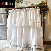 Hollow Embroidery Small Short Kitchen Roman Curtains White Lace Tulle Half Door Bay Bedroom Window Decor Curtains Cortinas 2