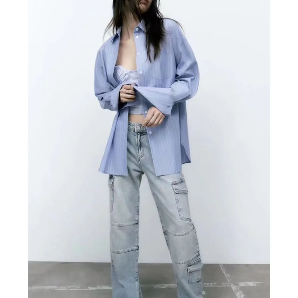 2022 women's early autumn new loose shirt dovetail style lapel long-sleeved striped temperament all-match top
2022 women's early autumn new loose shirt dovetail style lapel long-sleeved striped temperament all-match top