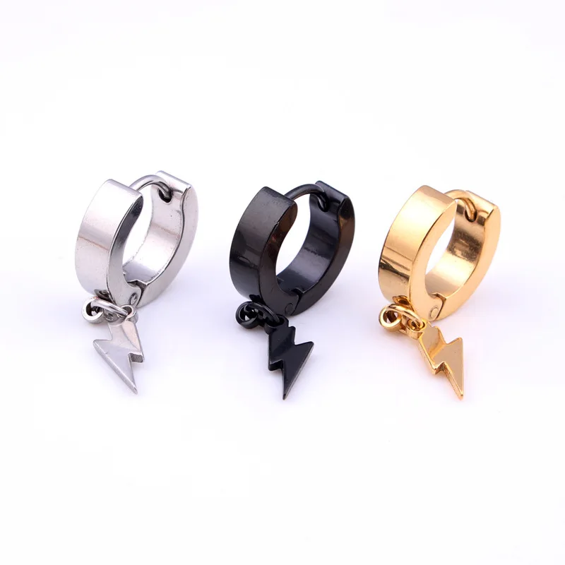 Fashion Men Women Punk Small Circle Earrings Titanium Steel Silver Color Gold Black Flashing Lightning Charm Hoop Huggie Earring
Fashion Men Women Punk Small Circle Earrings Titanium Steel Silver Color Gold Black Flashing Lightning Charm Hoop Huggie Earring