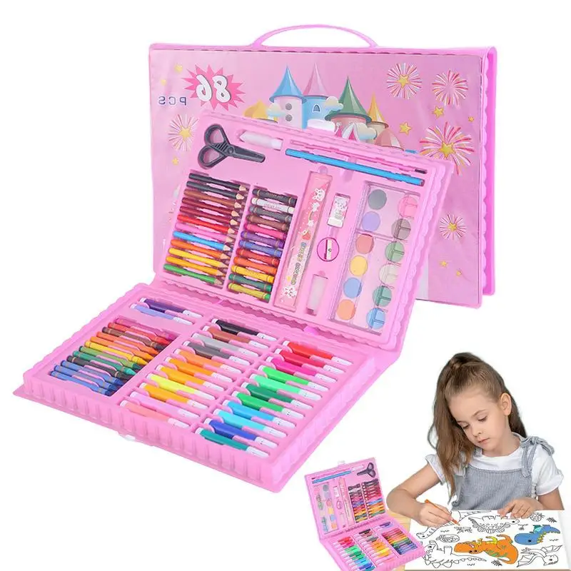 

86 Pieces Children Painting Set Watercolor Pen Crayon Paintbrush With Drawing Board Educational Toys Doodle Art Kids Gift
