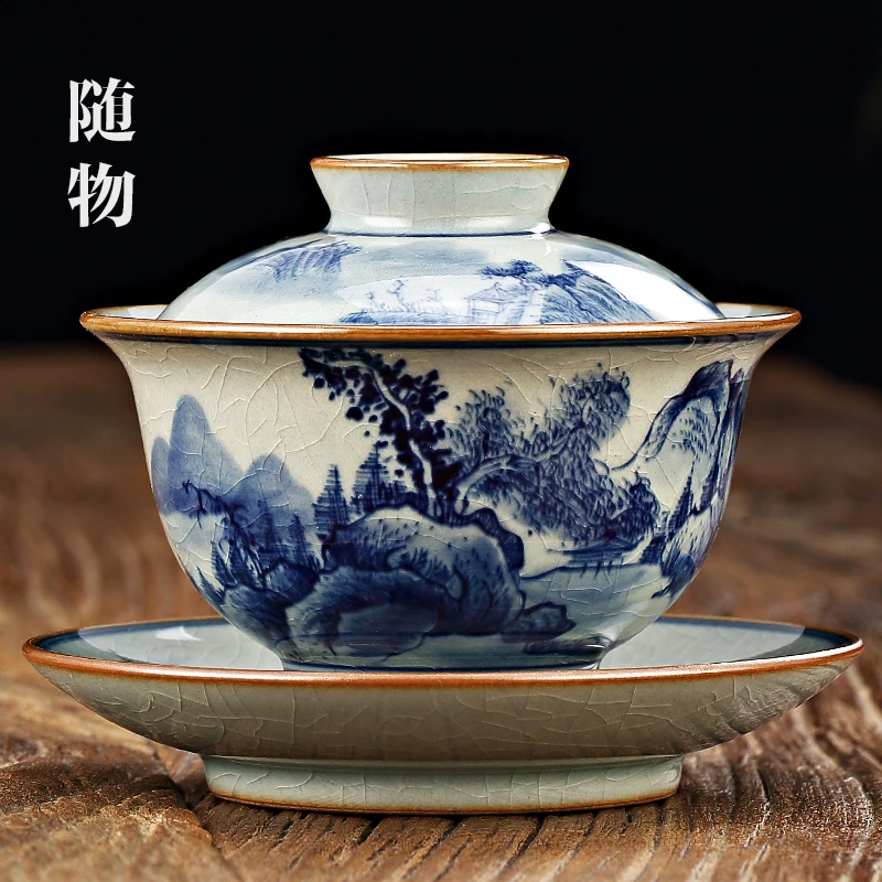 Firewood Burning Jingdezhen Old Clay Gaiwan Handmade High-End Ceramic Single Blue and White Porcelain Tea Making Large Tea Bowl
Firewood Burning Jingdezhen Old Clay Gaiwan Handmade High-End Ceramic Single Blue and White Porcelain Tea Making Large Tea Bowl