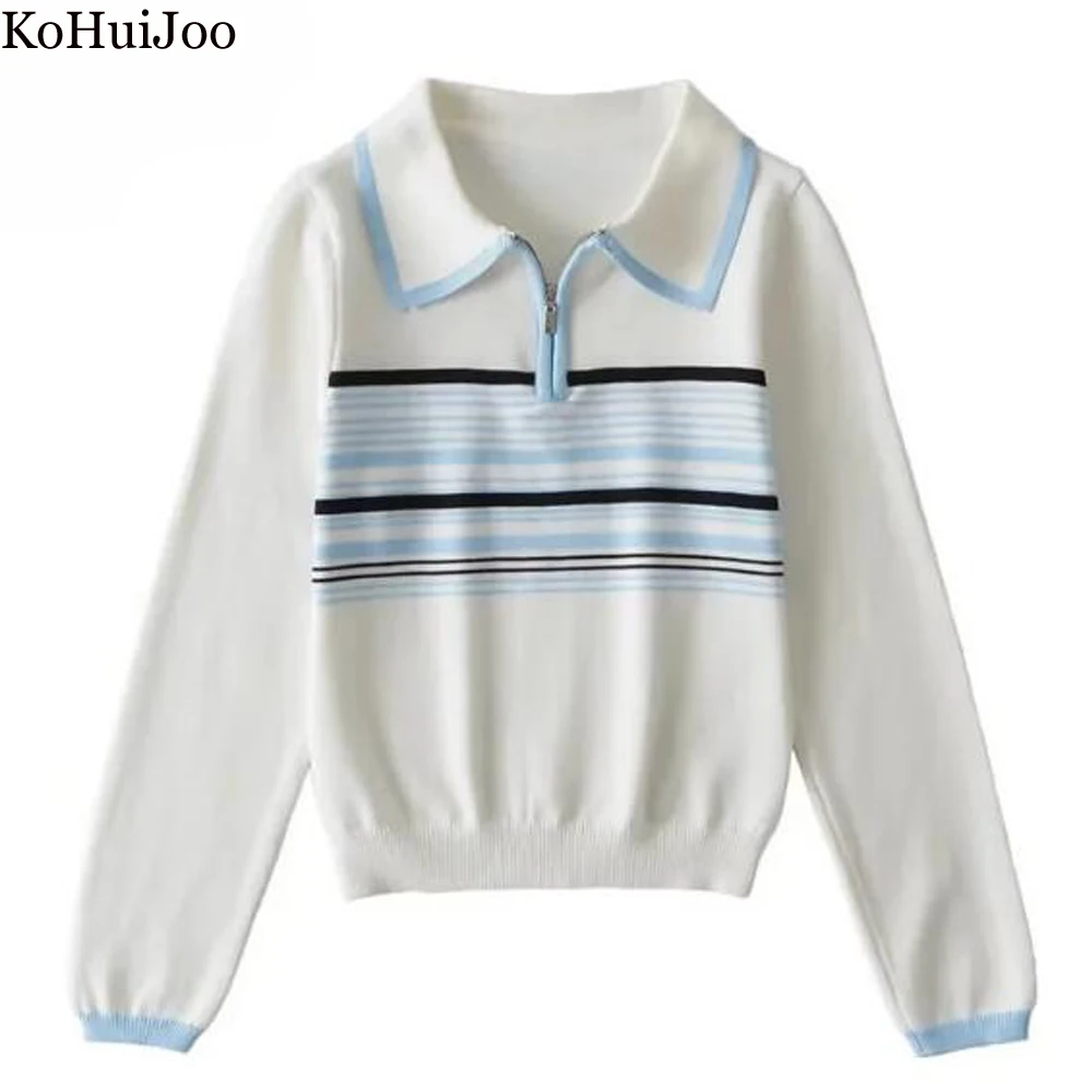 KoHuiJoo Vintage Turn-down Collar Knitted Top Women Autumn New Striped Pullover Zippers Sweater High Strecth Design Sweaters
KoHuiJoo Vintage Turn-down Collar Knitted Top Women Autumn New Striped Pullover Zippers Sweater High Strecth Design Sweaters