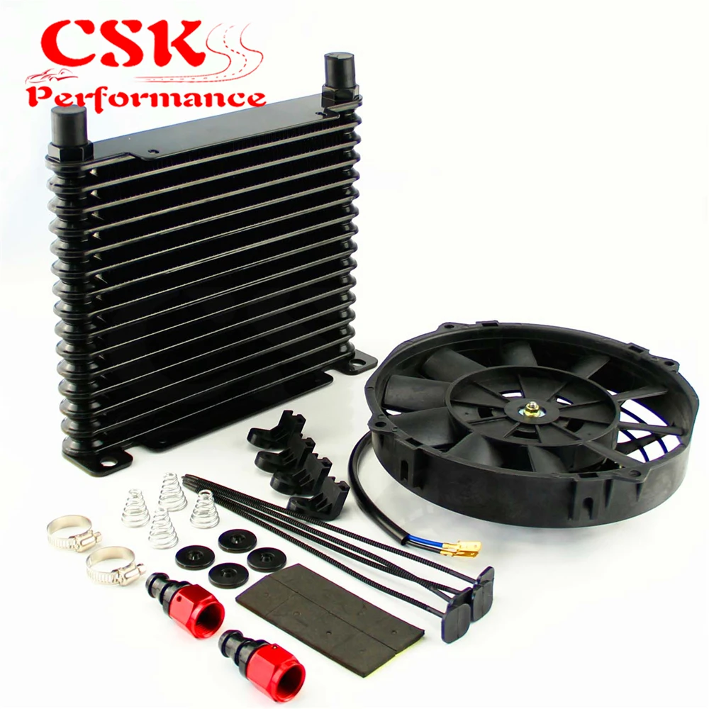 

8-AN 32mm Aluminum15 Row Engine/Transmission Racing Oil Cooler +7" Electric Fan w/ Fitting Black
