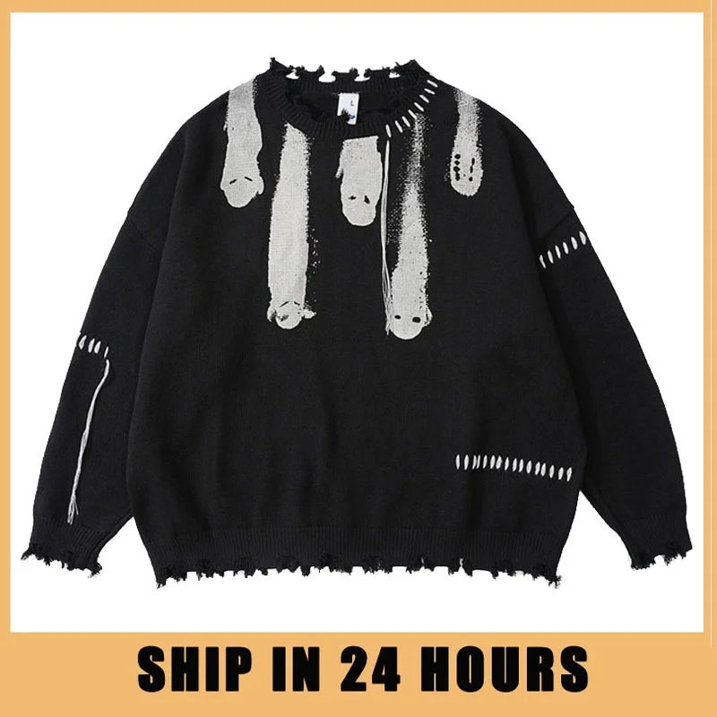 Hip Hop Knitted Sweaters Men Harajuku Vintage Hole Ghost Graphic Jumpers Streetwear Punk Casual Oversized O-Neck Pullover Unisex
Hip Hop Knitted Sweaters Men Harajuku Vintage Hole Ghost Graphic Jumpers Streetwear Punk Casual Oversized O-Neck Pullover Unisex