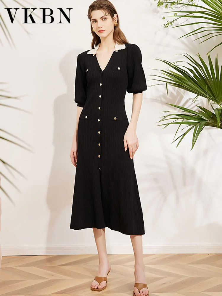 VKBN Knitting Dresses for Women 2022 New Autumn Slight Strech Patchwork Puff Sleeve Single Breasted Design Elegant Maxi Dresses
VKBN Knitting Dresses for Women 2022 New Autumn Slight Strech Patchwork Puff Sleeve Single Breasted Design Elegant Maxi Dresses