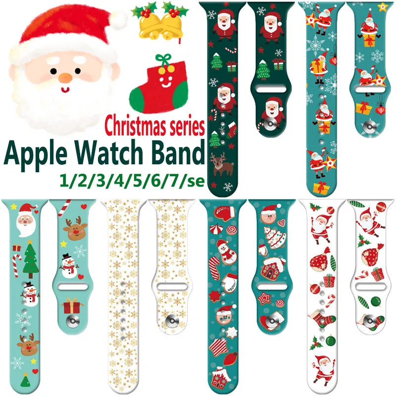 

Christmas Cartoon Series Silicone Strap For Apple Watch Band 45 41 44 40 42 38mm iwatch Bracelet Strap For iWatch 7 4 SE6 5 3