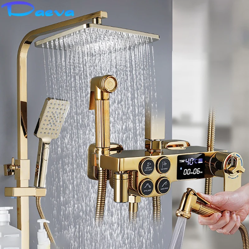 Bath Thermostatic Shower Set Digital Display Luxury Rainfall Bathtub Faucet 4-Way Bathroom Cold Hot Mixer Tap Gold Shower System
Bath Thermostatic Shower Set Digital Display Luxury Rainfall Bathtub Faucet 4-Way Bathroom Cold Hot Mixer Tap Gold Shower System
