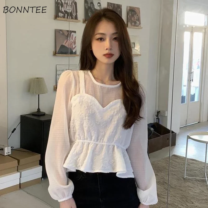 

Блузка женская в стиле пэчворк, милая Весенняя уличная одежда в Корейском стиле для студентов колледжа, базовые уютные стильные популярные