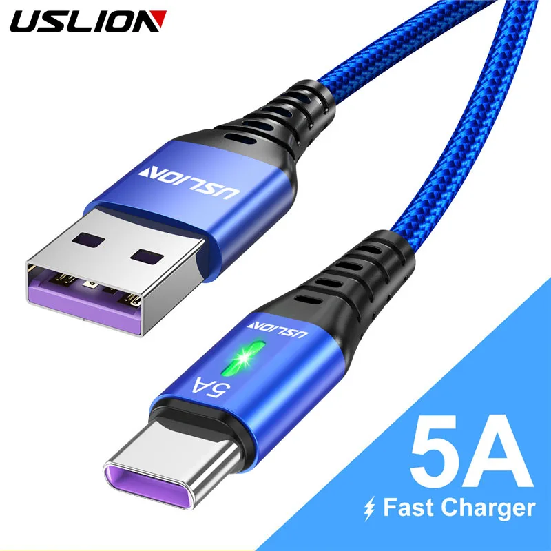 Кабель USLION 5A USB Type-C для быстрой зарядки Samsung S22 Huawei P40 сверхбыстрое зарядное