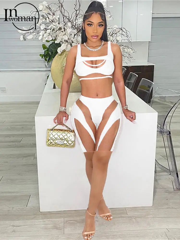 Inwoman Summer Sexy 2 Two Peice Set Outfits Women Hollow Out Bodycon Tank Crop Top Skinny Mesh Patchwork White Biker Shorts Sets
Inwoman Summer Sexy 2 Two Peice Set Outfits Women Hollow Out Bodycon Tank Crop Top Skinny Mesh Patchwork White Biker Shorts Sets