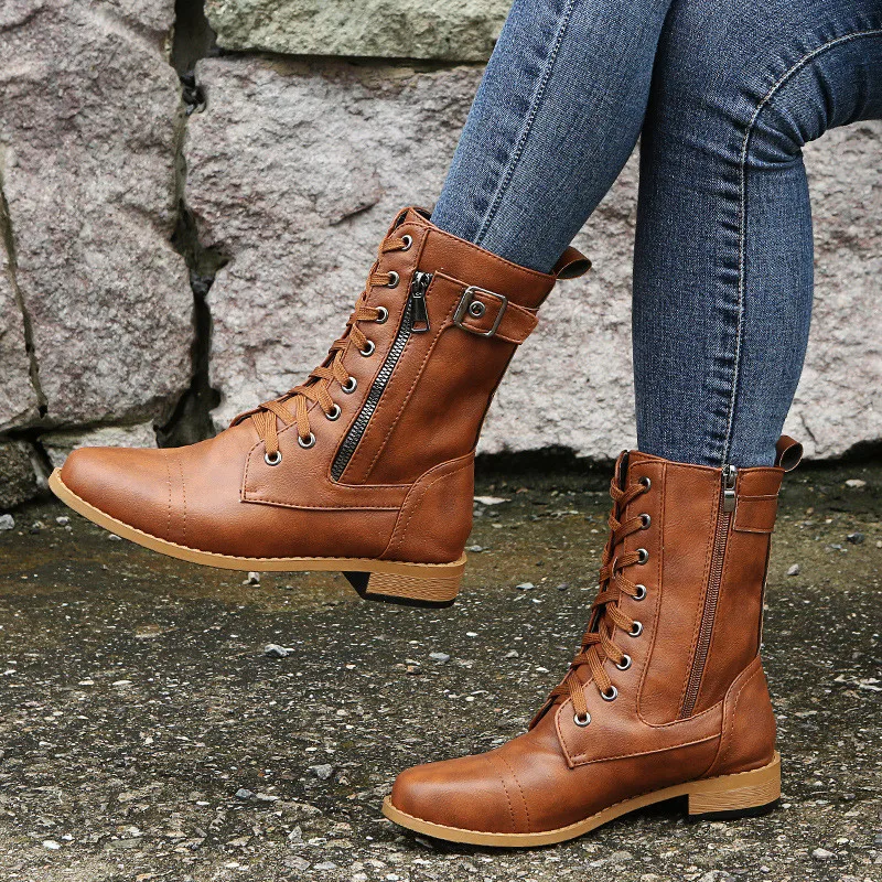 Women Boots New Plus Size Retro Woman Western Boots Punk Lace Up Buckle Motorcycle Boots Zipper Mid Calf Boots Ladies Short Bota
Women Boots New Plus Size Retro Woman Western Boots Punk Lace Up Buckle Motorcycle Boots Zipper Mid Calf Boots Ladies Short Bota