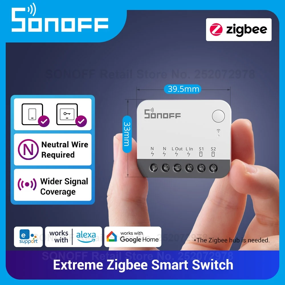 Умный переключатель SONOFF ZBMINIR2 Zigbee3.0 меньший размер двустороннее управление