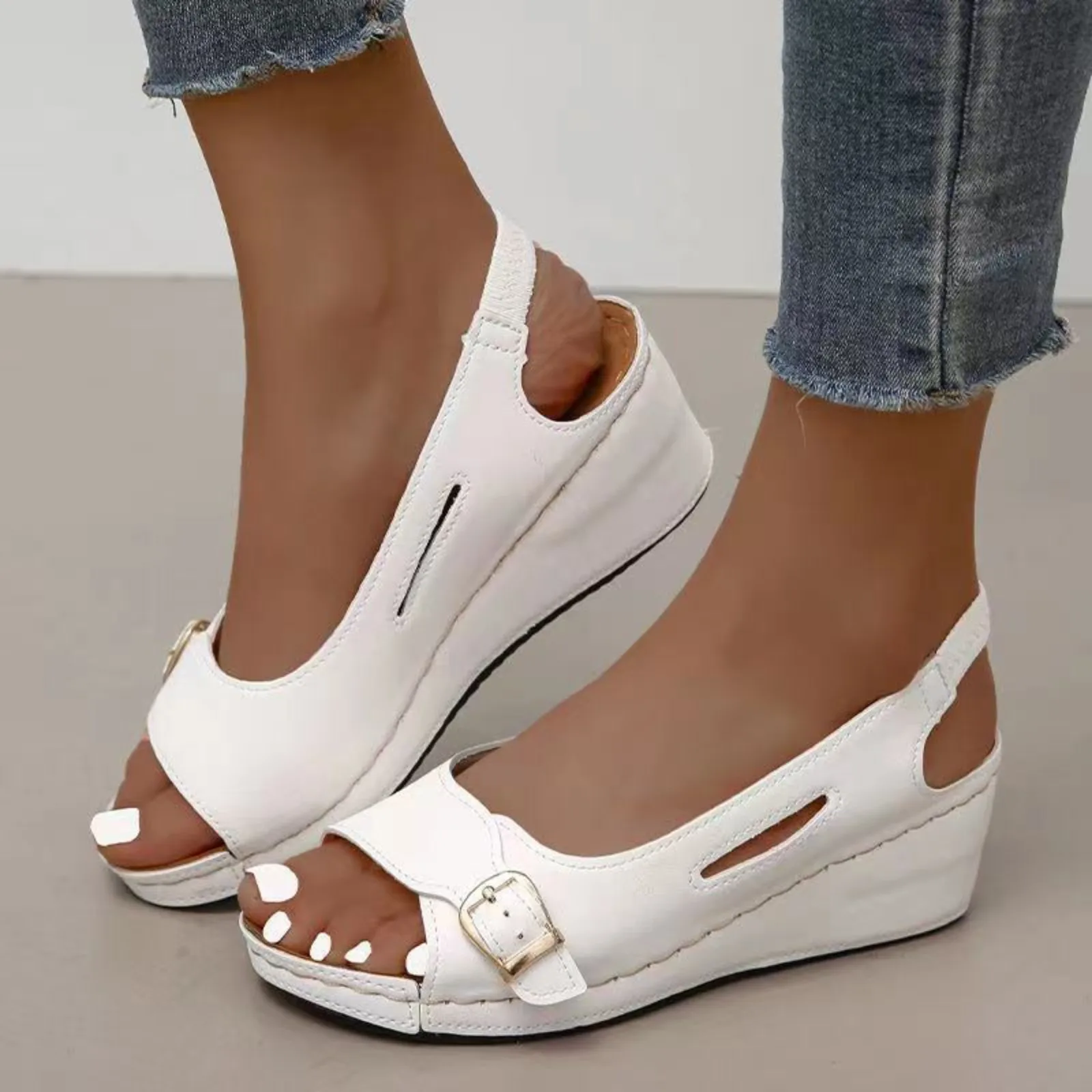 New Belt Buckle Wedges Sandals Peep Toe Thick Bottom High Heels Plus Size Solid Women Shoes Summer Fashion Slip On Office Sandal
New Belt Buckle Wedges Sandals Peep Toe Thick Bottom High Heels Plus Size Solid Women Shoes Summer Fashion Slip On Office Sandal