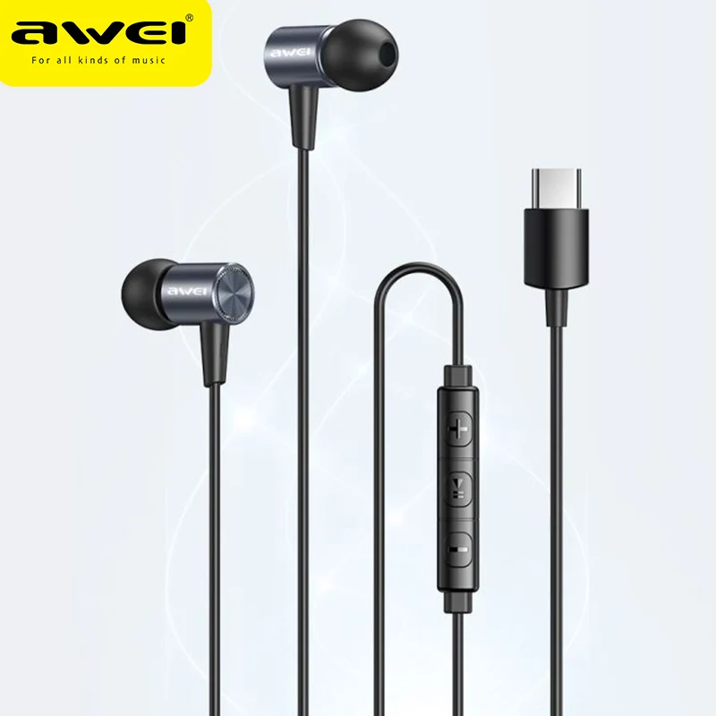 

Awei Type-C TC-2 Wired Earphones With Microphone Button Volume Control Stereo Voice 1.2m In-Ear Headset For Mobile Phone