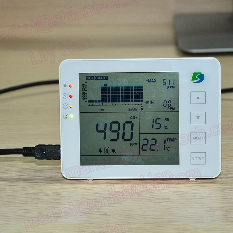 

Desktop Indoor Air Quality CO2 monitor, CO2 analyzer temperature and humidity tester with Max/Min recall value function