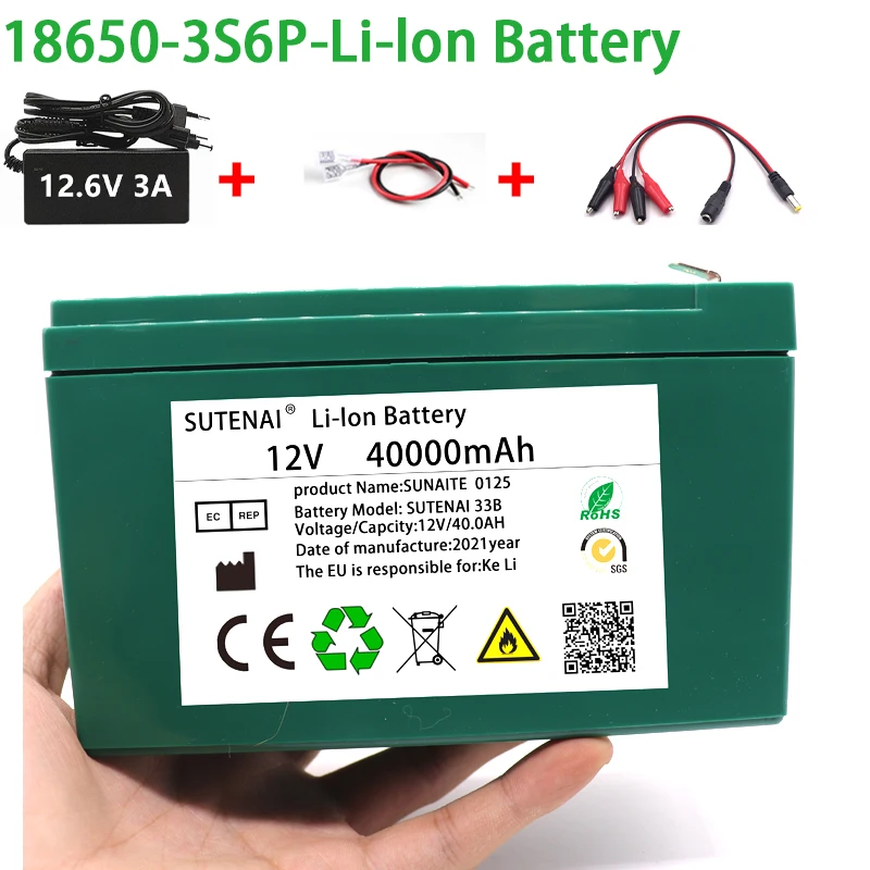 NEW 12V 40Ah 18650 lithium battery pack 3S6P built-in high current 30A Solar street lamp, xenon lamp, backup power supply, LED
NEW 12V 40Ah 18650 lithium battery pack 3S6P built-in high current 30A Solar street lamp, xenon lamp, backup power supply, LED