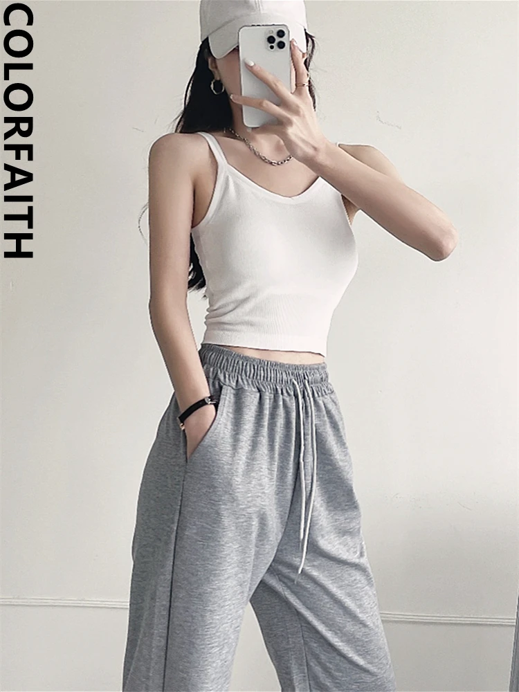 

Colorfaith New 2022 Chic Tank & Camis Bottoming Bra Padding Sexy Vests Elasticity Fashion Women Autumn Winter Crop Tops V4001JM