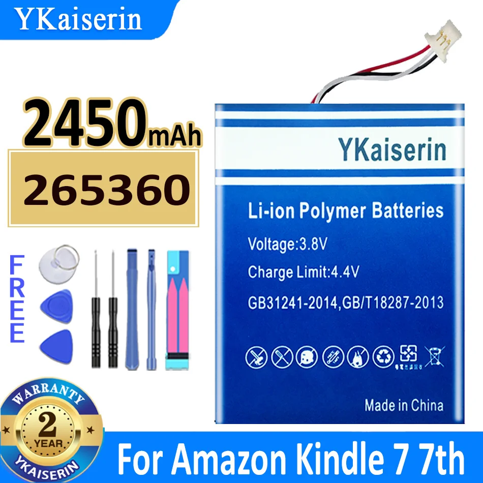 YKaiserin 2450mAh 265360 Battery For Amazon Kindle 7 7th Gen 6" E-Reader WP63GW 265360 58-000083 58-000 Batteria + Free Tools
YKaiserin 2450mAh 265360 Battery For Amazon Kindle 7 7th Gen 6" E-Reader WP63GW 265360 58-000083 58-000 Batteria + Free Tools