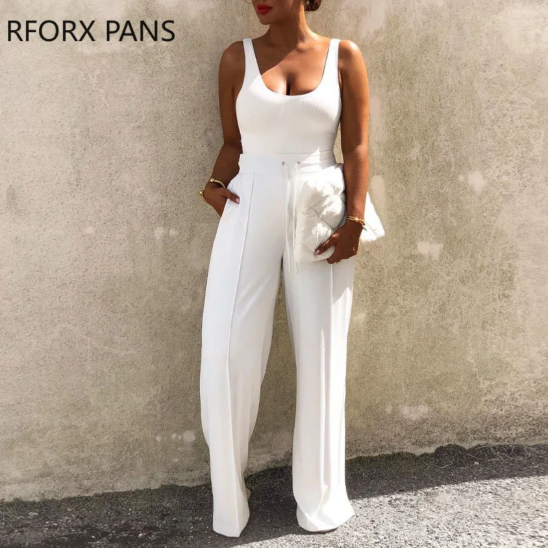 Women Elegant Solid Sexy Cami Crop Tops Drawstring Pocket Long Pants Bright Line Decoration White Pants Sets
Women Elegant Solid Sexy Cami Crop Tops Drawstring Pocket Long Pants Bright Line Decoration White Pants Sets