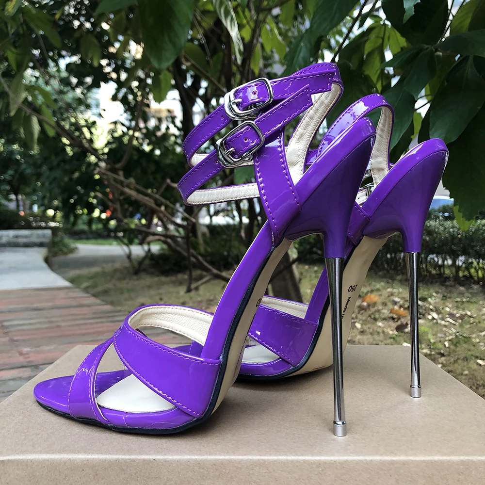 

16cm Extreme High Heel Women Purple Ankle Strap Stiletto Sandals Fetish Pole Dance Party Cross Dresser Drag Queen Unisex Shoes
