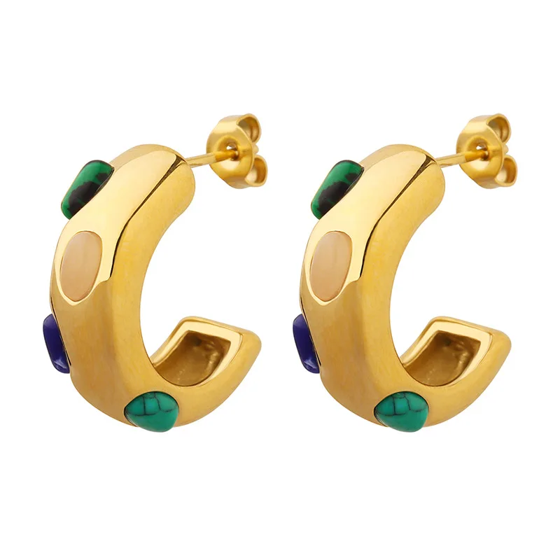 Turquoise Opal Inlaid C Shape Earrings Vintage Gold Stainless Steel Earring Women Luxury Accessories High Quality 2022 Trend
Turquoise Opal Inlaid C Shape Earrings Vintage Gold Stainless Steel Earring Women Luxury Accessories High Quality 2022 Trend