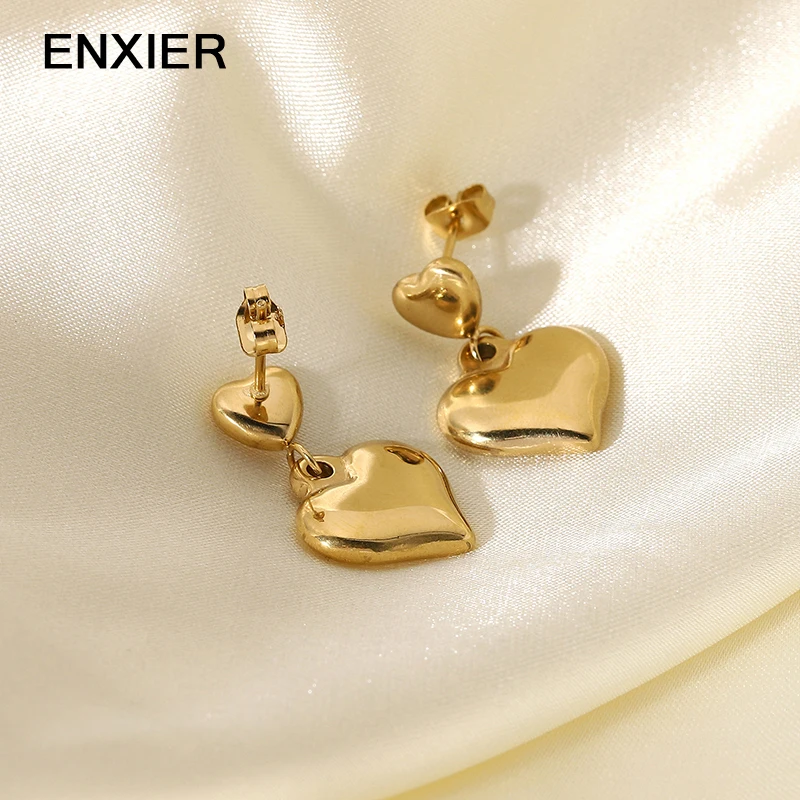 ENXIER 316L Stainless Steel Gold Color Heart Drop Earrings For Women Classic Luxury Ladies Earring Jewelry Gift 
ENXIER 316L Stainless Steel Gold Color Heart Drop Earrings For Women Classic Luxury Ladies Earring Jewelry Gift