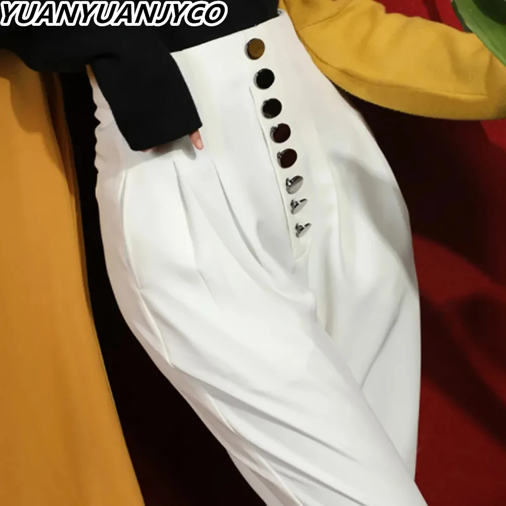 YUANYUANJYCO Korean Fashion High Waist Metal Buttons Harem Pants For Women Spring Autumn Vintage Black White Office Lady Trouser
YUANYUANJYCO Korean Fashion High Waist Metal Buttons Harem Pants For Women Spring Autumn Vintage Black White Office Lady Trouser