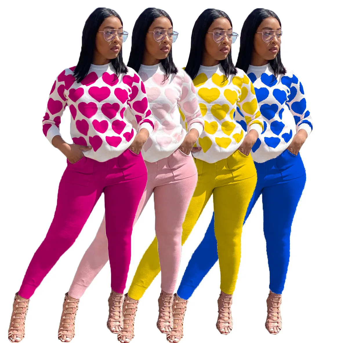 European and American women's clothing love suits long-sleeved trousers autumn and winter printing two-piece suit
European and American women's clothing love suits long-sleeved trousers autumn and winter printing two-piece suit