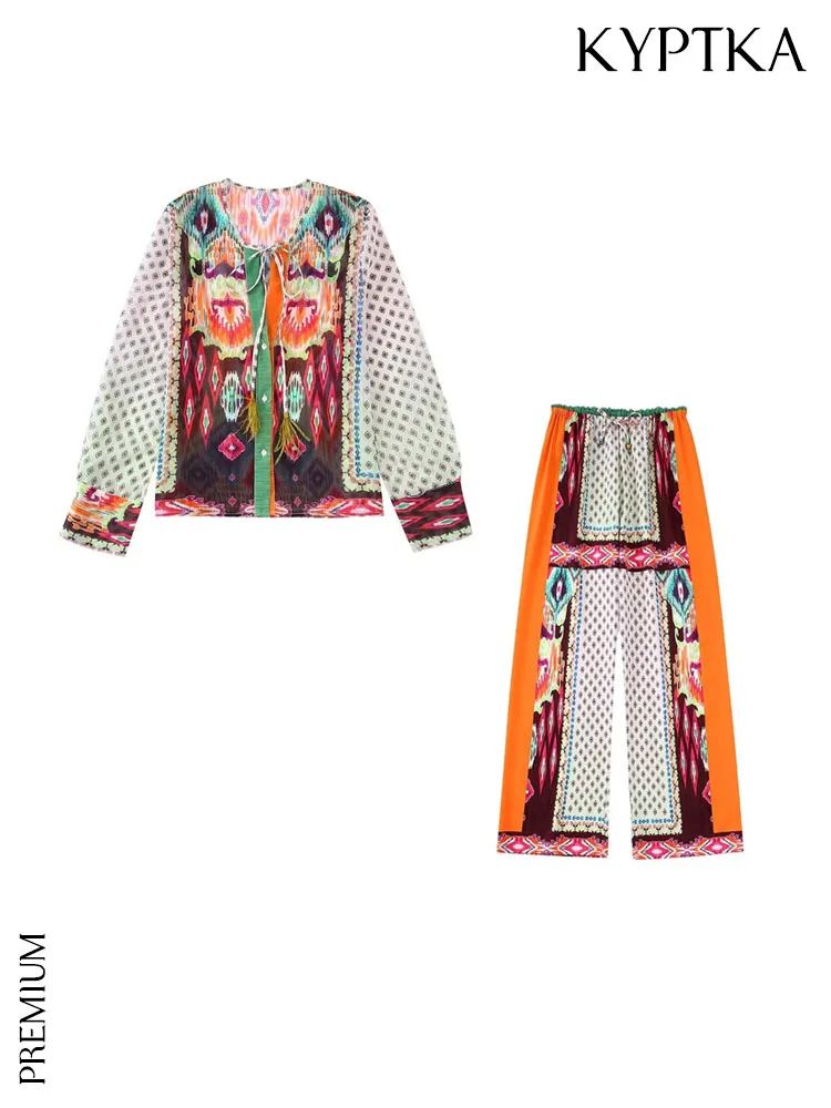 KYPTKA Women Fashion With Tie Feathers Printed Blouses And High Elastic Waist Wide Leg Pants Female Two Piece Sets Mujer
KYPTKA Women Fashion With Tie Feathers Printed Blouses And High Elastic Waist Wide Leg Pants Female Two Piece Sets Mujer