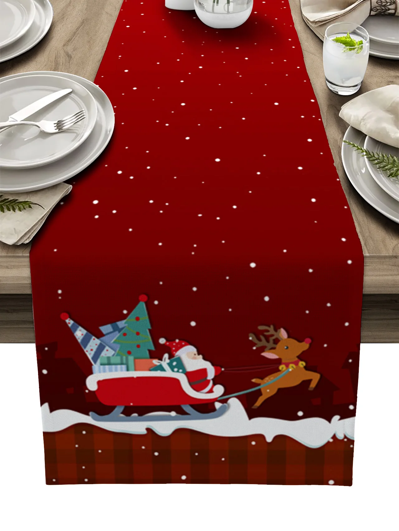 Santa Claus Elk Gift Snowflake Table Runner Wedding Party Dining Table Cover Cloth Placemat Napkin Home Kitchen Decoration
Santa Claus Elk Gift Snowflake Table Runner Wedding Party Dining Table Cover Cloth Placemat Napkin Home Kitchen Decoration