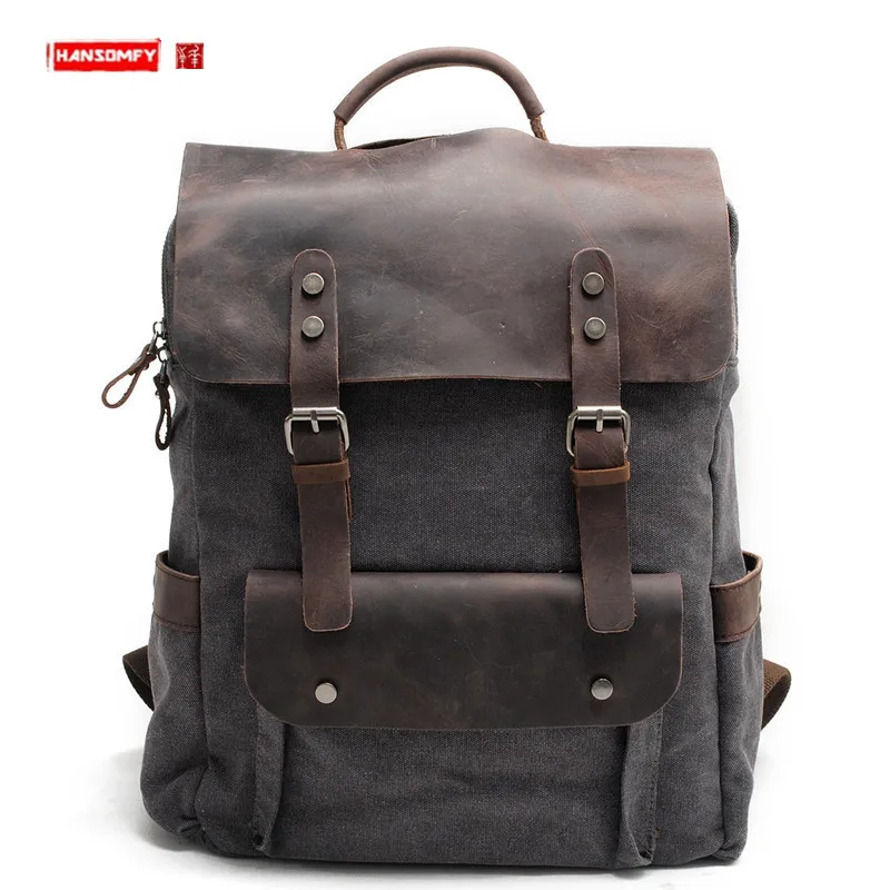 HANSOMFY Vintage Canvas With Leather Men Backpack Male Shoulder Bag Waterproof Large Capacity Laptop Bag Travel Backpacks
HANSOMFY Vintage Canvas With Leather Men Backpack Male Shoulder Bag Waterproof Large Capacity Laptop Bag Travel Backpacks