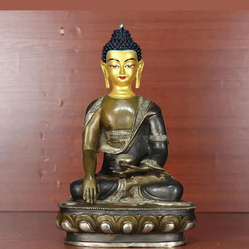 

Хорошая статуя Будды 32 см большая # домашняя семья эффективный безопасный талисман # Тибетский Непал буддизм серебряное искусство