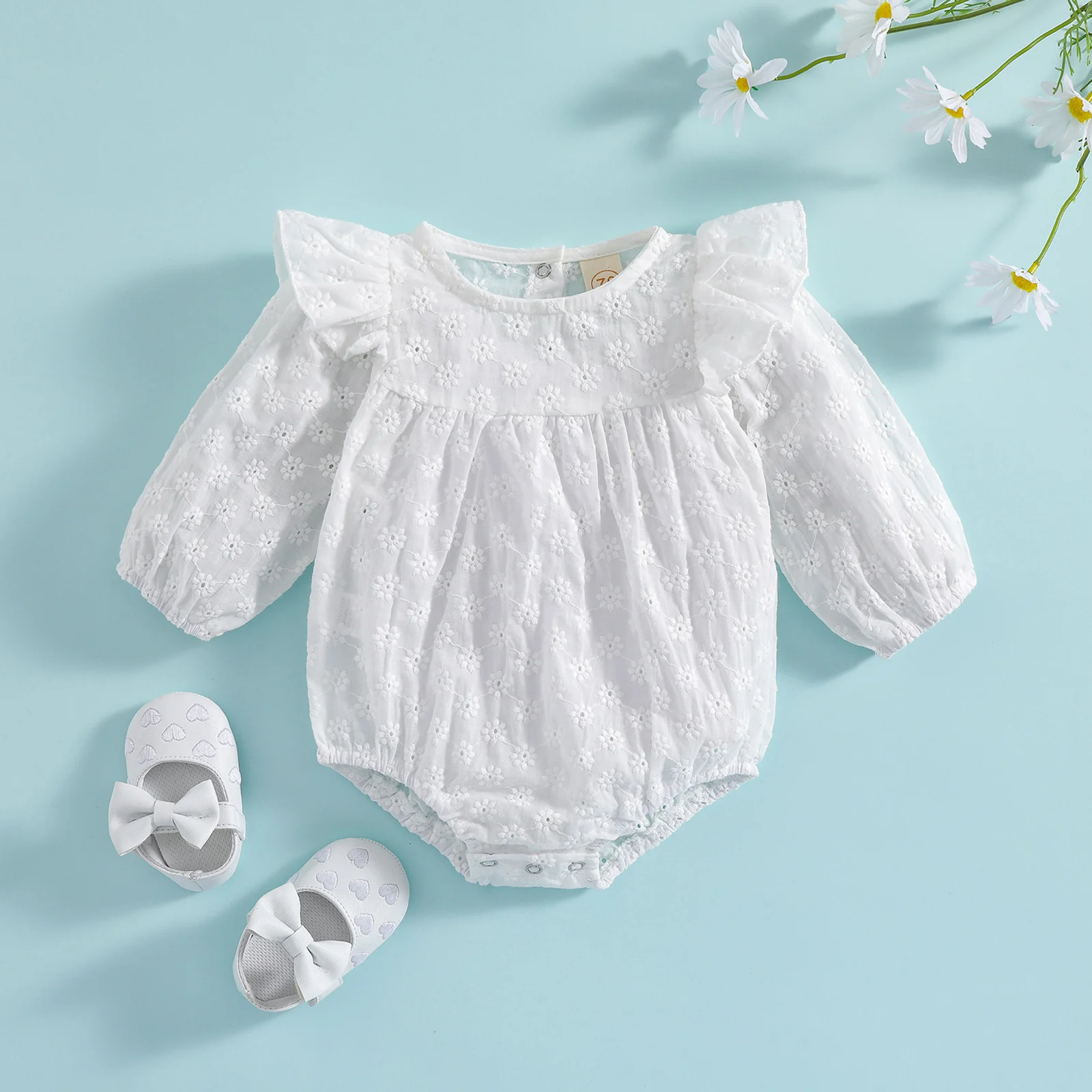Autumn Baby Girls Sweet Rompers Newborns Flying Long Sleeve Hollow Out Flower Embroidered Solid Color Snap Closure Bodysuits
Autumn Baby Girls Sweet Rompers Newborns Flying Long Sleeve Hollow Out Flower Embroidered Solid Color Snap Closure Bodysuits