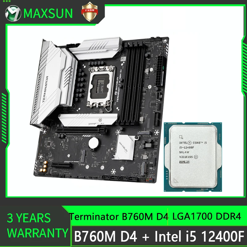 Комплект игровой материнской платы MAXSUN, Terminator B760M D4 с процессором Intel i5 12400F LGA1700 SATA M.2 DDR4 PCIE4.0, комбинированный комплект для настольного компьютера
Комплект игровой материнской платы MAXSUN, Terminator B760M D4 с процессором Intel i5 12400F LGA1700 SATA M.2 DDR4 PCIE4.0, комбинированный комплект для настольного компьютера