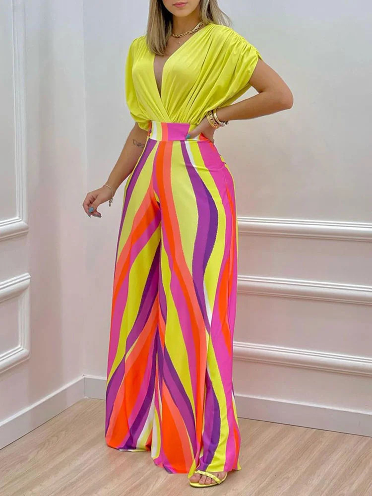 Ladies Fashion V-Neck Work Wide Leg Office Trousers Suit Summer 2 Pieces Set For Women Short Sleeve Top And Long Pant Suits
Ladies Fashion V-Neck Work Wide Leg Office Trousers Suit Summer 2 Pieces Set For Women Short Sleeve Top And Long Pant Suits