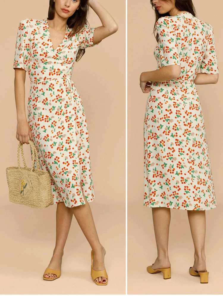 Women Sweet Cherry Print V-Neck One Piece Wrap Dress Ladies Side Slit Lace-Up Short Midi Dress 2022 Summer New
Women Sweet Cherry Print V-Neck One Piece Wrap Dress Ladies Side Slit Lace-Up Short Midi Dress 2022 Summer New
