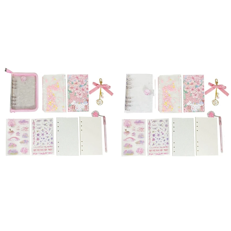 

A6 Sakura Loose Leaf Notebook Set 90 Sheets Papers Binder Dairy Cherry Blossoms Binder Journals Book