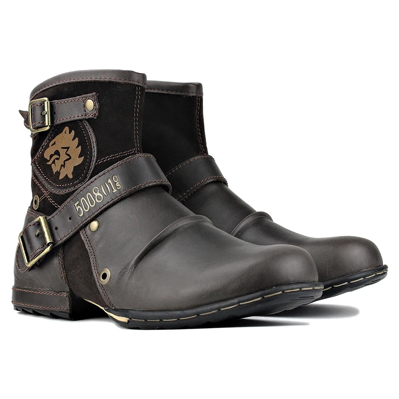 

Мужские Винтажные мотоциклетные ботинки, черные теплые кожаные ботинки до щиколотки, с металлической пряжкой, в стиле ретро, обувь для верх...