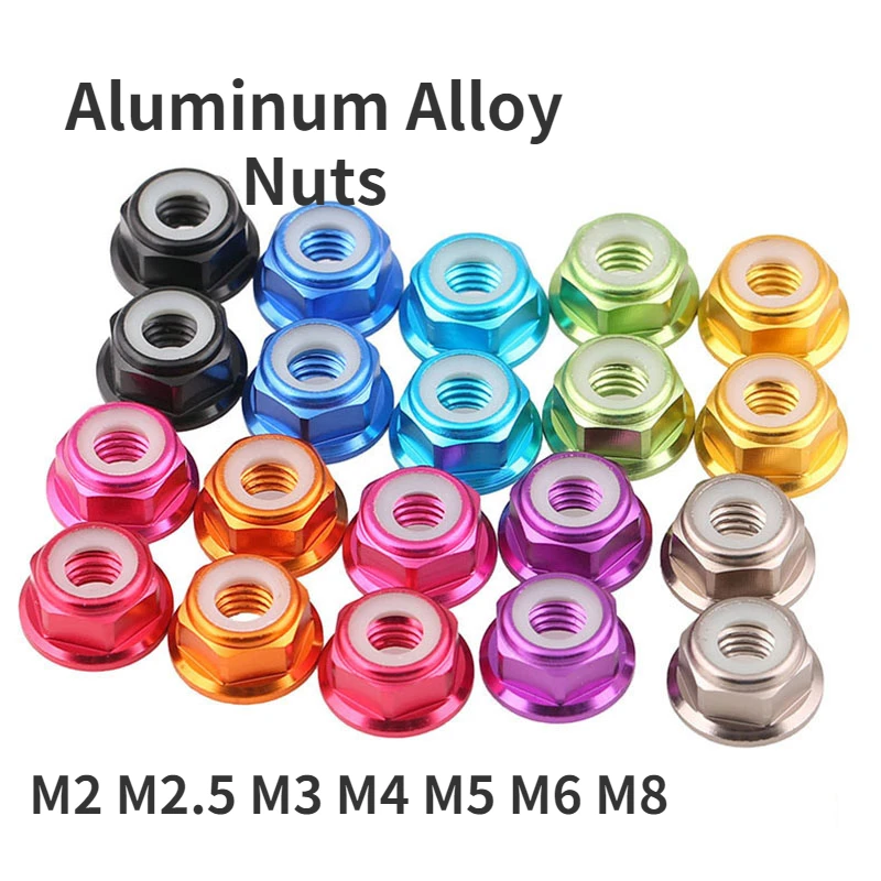 

10/20pcs Colourful Flange Aluminum Alloy Nuts Nylon Hex Insert Lock Nuts Locknuts Self-locking Nut for RC Model Parts M2-M8