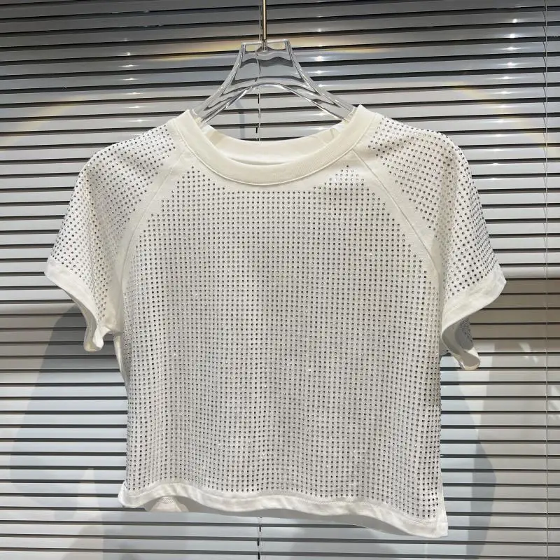 2022 Summer New Hot Rhinestone Short Sleeve T-shirt Fashion White Crop Tops Female Loose Tshirt Streetwear Girls T-shirts Tees
2022 Summer New Hot Rhinestone Short Sleeve T-shirt Fashion White Crop Tops Female Loose Tshirt Streetwear Girls T-shirts Tees