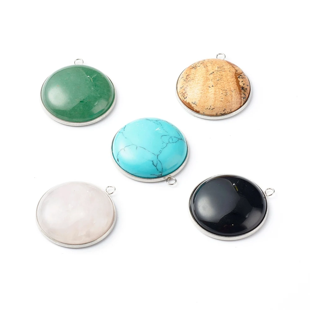 15pcs/Lot Handmade Natural & Synthetic Gemstone Pendants with 304 Stainless Steel Settings Half Round Stainless Steel Color
15pcs/Lot Handmade Natural & Synthetic Gemstone Pendants with 304 Stainless Steel Settings Half Round Stainless Steel Color