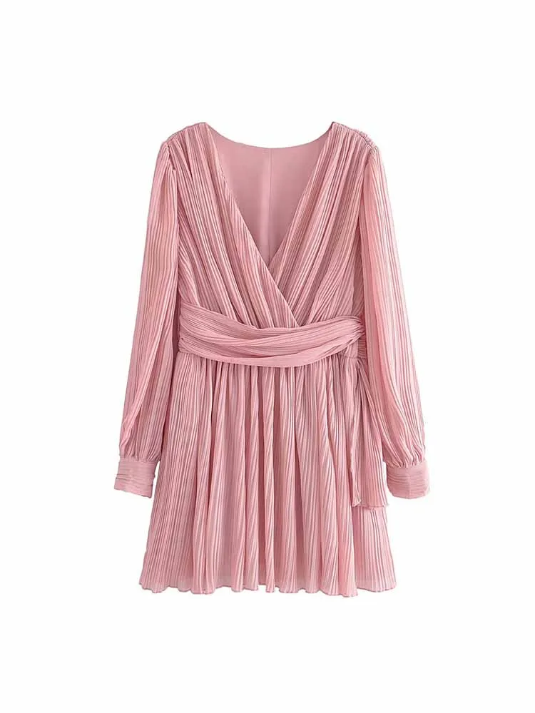Women New Chic Fashion With belt Pleated decoration Chiffon Mini Dress Vintage V Neck Long Sleeve Female Dresses Vestidos Mujer
Women New Chic Fashion With belt Pleated decoration Chiffon Mini Dress Vintage V Neck Long Sleeve Female Dresses Vestidos Mujer