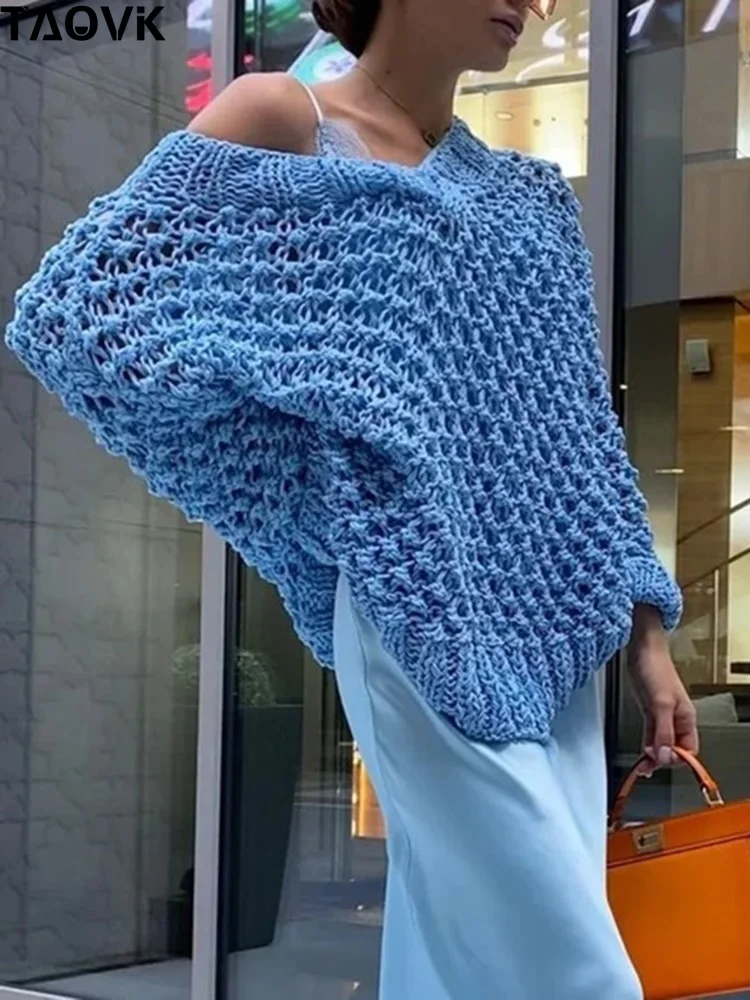 Женский вязаный свитер с вырезами TAOVK2023, Свободный пуловер с V-образным вырезом и длинными рукавами, женские блузки
Женский вязаный свитер с вырезами TAOVK2023, Свободный пуловер с V-образным вырезом и длинными рукавами, женские блузки
