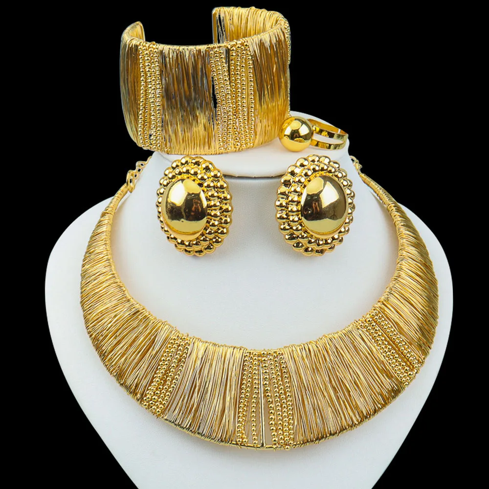 Nigerian Gold Plated Jewelry Set Gold Plated Necklace Earrings and Ring Bracelet Set Brazilian Dubai Weddings Party Gift
Nigerian Gold Plated Jewelry Set Gold Plated Necklace Earrings and Ring Bracelet Set Brazilian Dubai Weddings Party Gift
